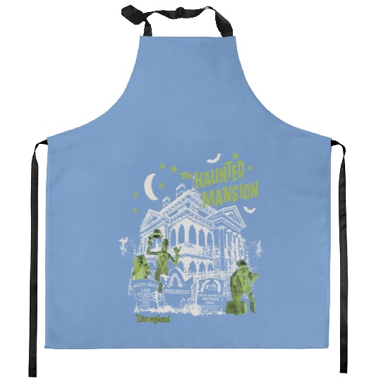 Vintage Haunted Mansion Kitchen Aprons, Disneyland Halloween Kitchen Aprons, Stretching Room Kitchen Aprons