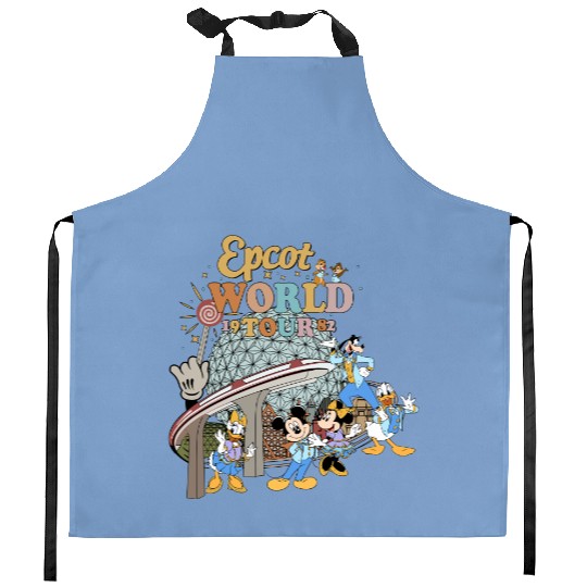 Disney Epcot World Tour Kitchen Aprons, Retro Disney Epcot Kitchen Aprons, Mickey And Friends Mickey