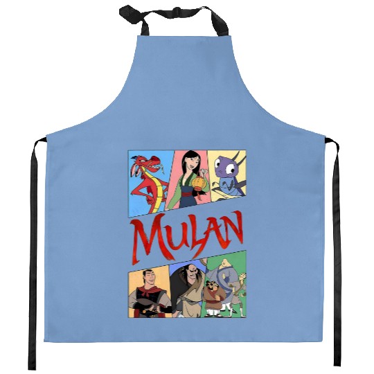 Retro 90s Vintage Disney Mulan Kitchen Aprons , Cri-Kee ,Shan Yu ,Mushu ,Li Shang