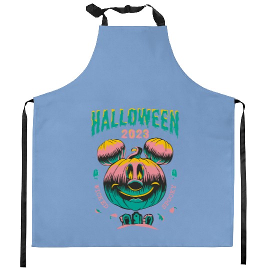 Mickey Pumpkin Wicked Happy Halloween Kitchen Aprons, Halloween Kitchen Aprons, Disney Kitchen Aprons, Spooky Kitchen Aprons