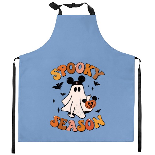 Mickey Ghost Spooky Season with Pumpkin Kitchen Aprons, Disney Spooky Season Kitchen Aprons