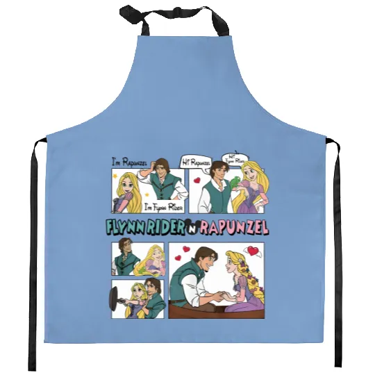 Tangled Couple Kitchen Aprons, Rapunzel And Flynn Rider Couple Kitchen Aprons, Disney Valentines Kitchen Aprons