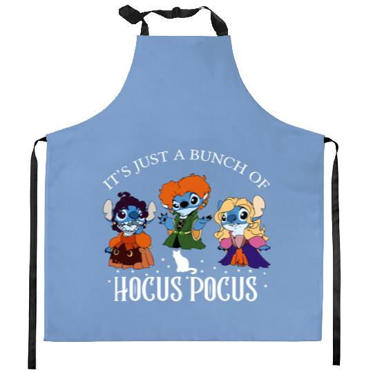 Disney Stitch It's Just A Bunch Of Hocus Pocus Halloween Kitchen Aprons, Disney Stitch Hocus Pocus Kitchen Aprons