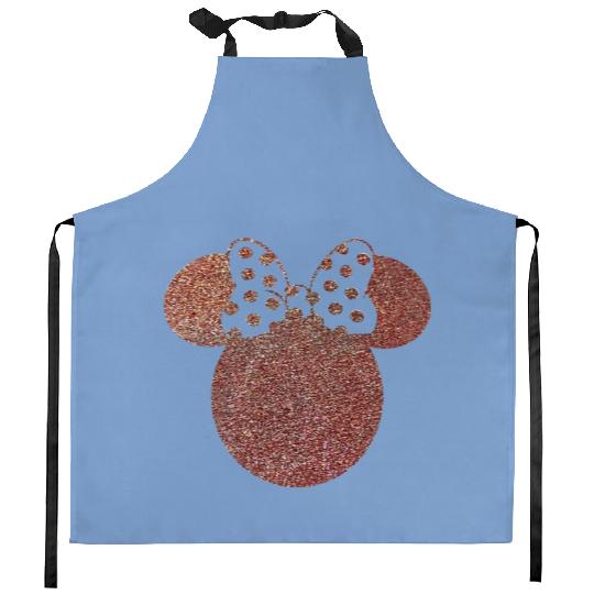 Disney Kitchen Aprons, Minnie Ear Kitchen Aprons, Glitter Rose Gold Minnie Kitchen Aprons
