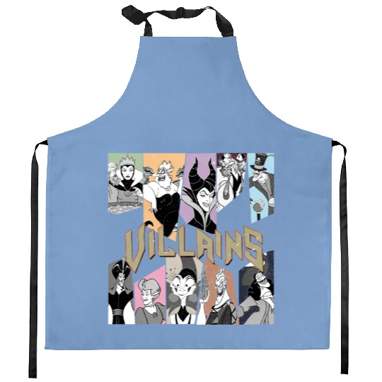 Retro Disney Villains Characters Kitchen Aprons, Maleficent Ursula Evil Queen Hades Kitchen Aprons, Disney Villains Group