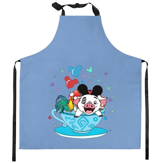 Moana Kitchen Aprons Pua and Hei Hei, Disney Teacup Kitchen Aprons, Disney Matching Kitchen Aprons