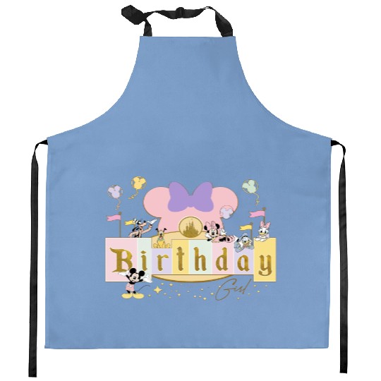 Disney Birthday Girl Kitchen Aprons, Colorful Disney Birthday Kitchen Aprons, Matching Disneyland Kitchen Aprons