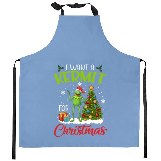 Disney The Muppets Christmas Kitchen Aprons, I Want A Kermit For Christmas Kitchen Aprons