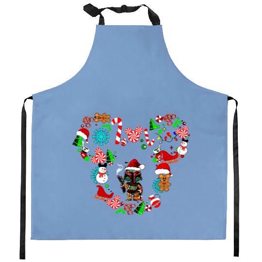 Star Wars Christmas Kitchen Aprons, Mandalorian Disney Christmas Kitchen Aprons, Christmas Mickey Kitchen Aprons