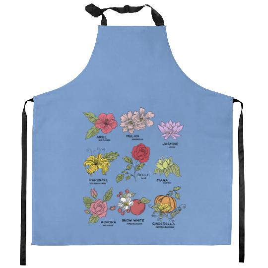 Vintage Disney Princesses Types Of Flowers Kitchen Aprons Vintage Floral Kitchen Aprons, Disney Trip Kitchen Aprons