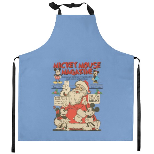 Discover Retro Mickey Mouse Magazine Kitchen Aprons, Retro Disney Christmas Kitchen Aprons, Vintage Mickey Minnie Christmas Kitchen Aprons, Retro Santa Claus