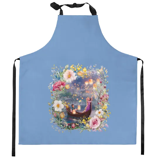 Vintage Disney Tangled Rapunzel Floral Kitchen Aprons, Retro Disney Princess Kitchen Aprons, Princess Rapunzel Flynn Rider, Lost Princess Kitchen Aprons