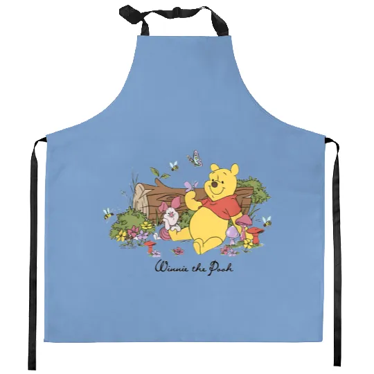 Vintage Winnie The Pooh Piglet And Pooh Floral Butterfly Kitchen Aprons, Disney Pooh Kitchen Aprons