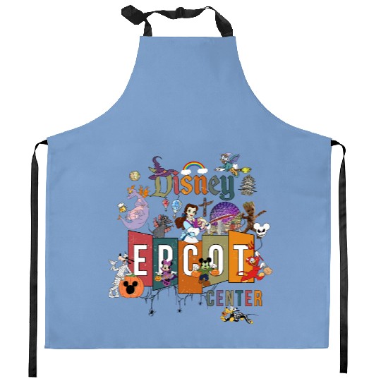 Retro Epcot Center Kitchen Aprons, Mickey And Friends Kitchen Aprons, Vintage Epcot Center 1982 Kitchen Aprons, Disney Epcot World Tour Kitchen Aprons, Vintage Epcot Est 1982.