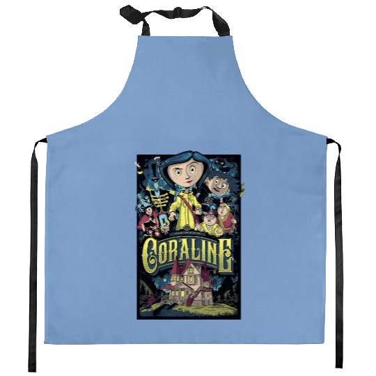 Coraline Kitchen Aprons, Coraline Doll Kitchen Aprons, Vintage Disney Halloween Party Kitchen Aprons
