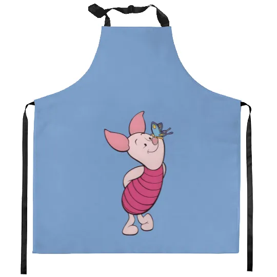 Disney Piglet Portrait Kitchen Aprons, Cute Piglet with Butterfly Kitchen Aprons, Winnie The Pooh Kitchen Aprons, Disneyland Family Matching Kitchen Aprons