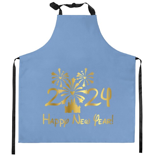 Disney 2024 New Year's Eve Fireworks Gold Foil Kitchen Aprons, Disney New Years Kitchen Aprons