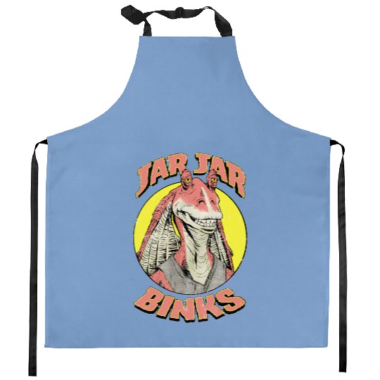 Retro Team Jar Jar Binks Funny Star Wars Fan  Kitchen Aprons, Vintage Star Wars Galaxy's Edge Kitchen Aprons, Disneyworld Kitchen Aprons