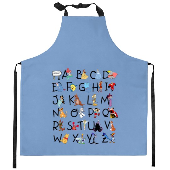 Disney Teacher Alphabet All Characters from A to Z Kitchen Aprons, Magic Kingdom Trip Kitchen Aprons