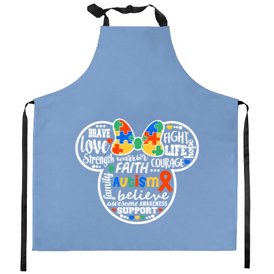 Autism Minnie Mouse Kitchen Aprons, Autism Disney Kitchen Aprons, Matching Autism Kitchen Aprons