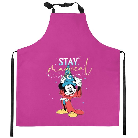 Retro Sorcerer Mickey Stay Magical Kitchen Aprons, Fantasmic Disneyland Kitchen Aprons