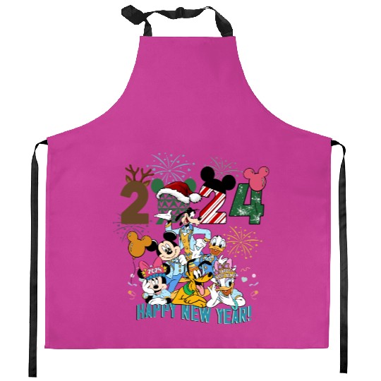 Disney Happy New Year 2024 Kitchen Aprons, Mickey and Friends Happy New Year Fireworks 2024 Kitchen Aprons