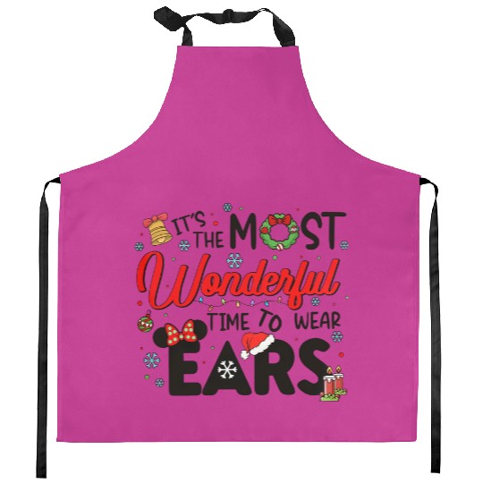 It's The Most Wonderful Time To Wear Ears Kitchen Aprons, Minnie Christmas Kitchen Aprons, Disney Christmas Kitchen Aprons, Mickey Holiday Kitchen Aprons