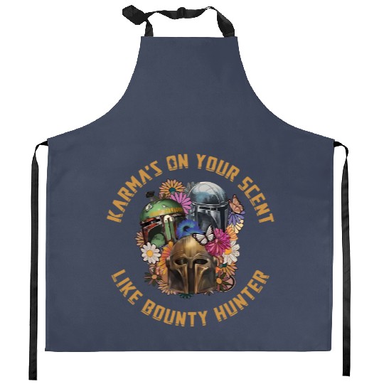 Mandalorian Floral Kitchen Aprons, Karma's On Your Scent Like A Bounty Hunter Kitchen Aprons, Disney  Kitchen Aprons