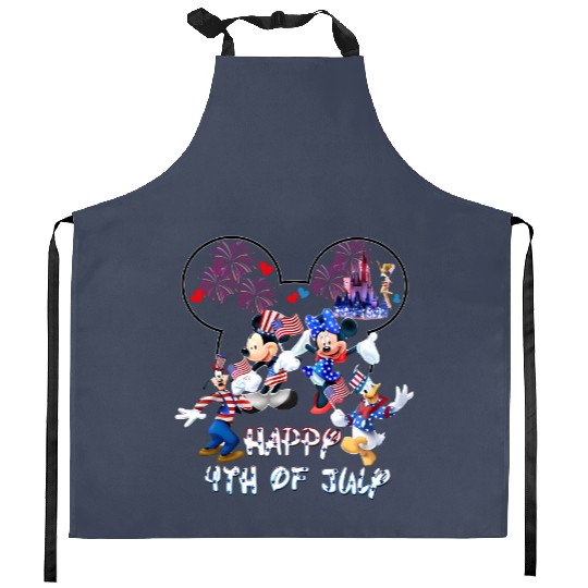 Mickey Mouse And Friends Mickey Head Disney Happy July 4th Fireworks Kitchen Aprons