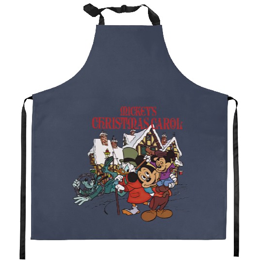 Mickey's Christmas Carol Kitchen Aprons, Disney X-mas Holiday Movie Kitchen Aprons