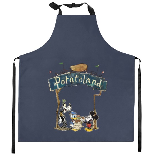 Mickey Goofy Donald Welcome To Potatoland Kitchen Aprons, Disney Mickey and Friends Matching Kitchen Aprons