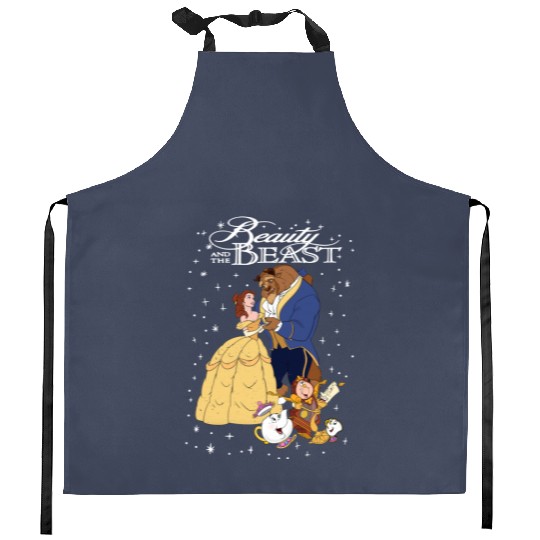 Retro Disney Beauty And The Beast Classic Title Logo Portrait Kitchen Aprons, Magic Kingdom WDW  Kitchen Aprons Family Birthday Gift