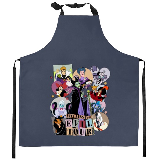 Vintage Disney Villains Evil Tour Kitchen Aprons, Retro Disney Villains Characters Kitchen Aprons, Villains Birthday Kitchen Aprons, Disney Evil Friends 2023