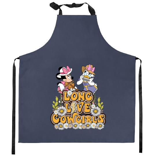 Disney Long Live Cowgirls Let's Go Girls Minnie Daisy Kitchen Aprons, Retro Western Country Howdy Kitchen Aprons