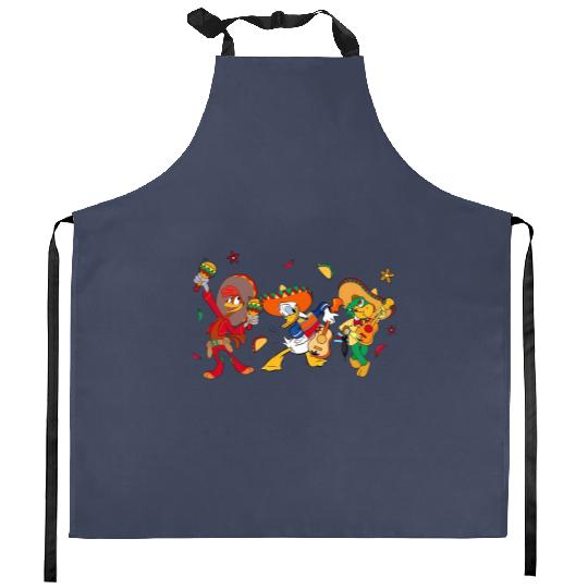 Retro The Three Caballeros  Kitchen Aprons, Jose Donald Duck Panchito, Disney Cinco De Mayo Fiesta Kitchen Aprons