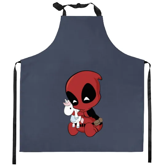 Deadpool With Unicorn Kitchen Aprons, Marvel Family Party Gift, Disneyland Family Unisex Adult Kitchen Aprons
