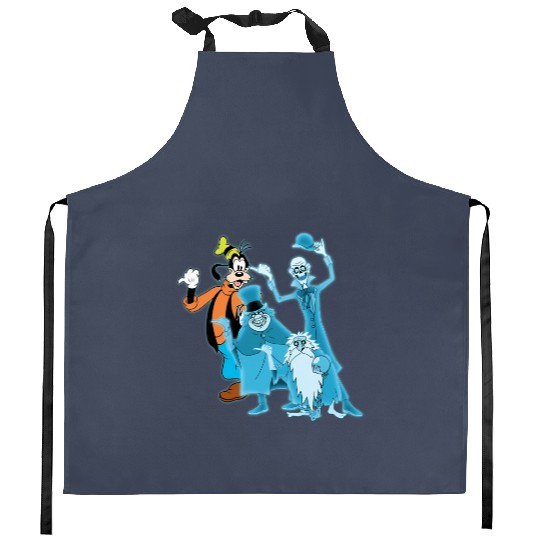 Disney Haunted Mansion Goofy And Hitchhiking Ghosts Halloween Kitchen Aprons