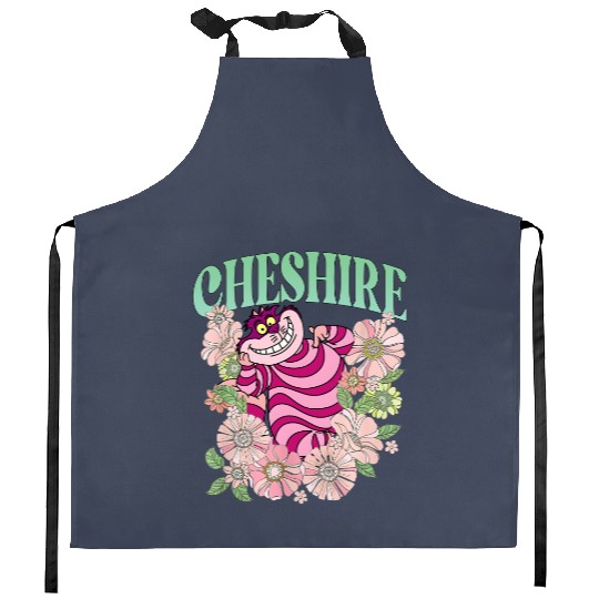 Retro Cheshire Cat Floral Kitchen Aprons, Alice In Wonderland Kitchen Aprons, Disney Cats Kitchen Aprons