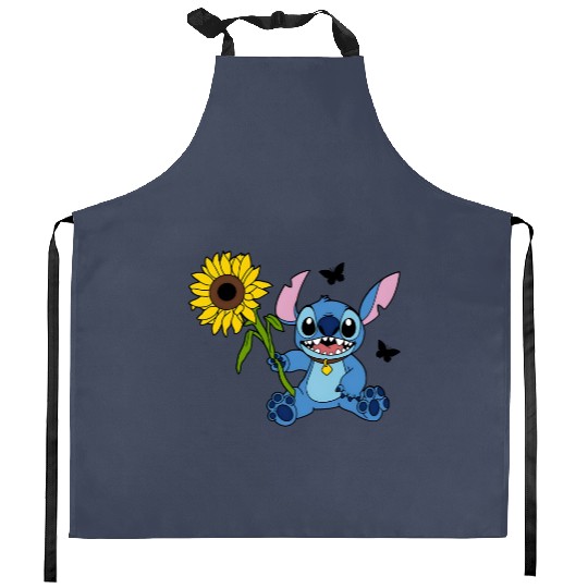 Stitch Sunflower Kitchen Aprons, Disney Stitch , Floral Kitchen Aprons,  Butterfly Kitchen Aprons,  Disney Gift Kitchen Aprons