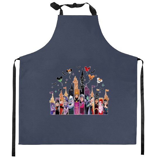 Disney Villains Halloween Kitchen Aprons, Disney Halloween  Kitchen Aprons, Disney Castle Halloween Kitchen Aprons