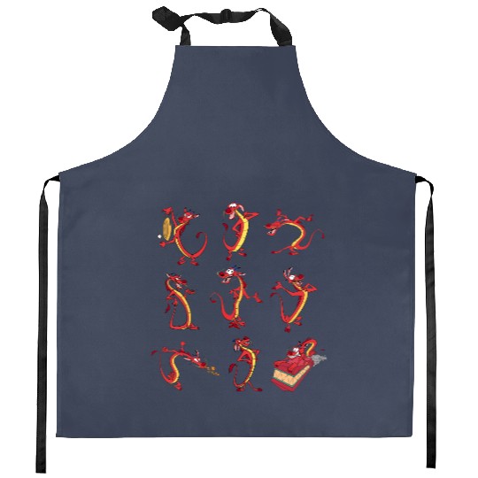 Vintage Disney Mulan Mushu Dragon Pose Kitchen Aprons, Mushu Emotions Kitchen Aprons