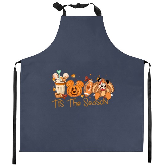 Disney Fall Season Kitchen Aprons, Mickey Tis The Season Kitchen Aprons, Thanksgiving Pumpkin Kitchen Aprons