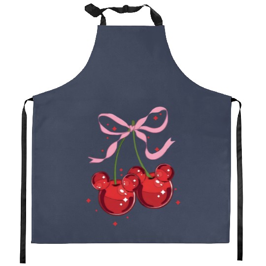 Cherry Mouse Kitchen Aprons, Mickey Mouse Ears Cherry Bow Kitchen Aprons, Disney Coquette Kitchen Aprons, Disney Pink Bow Kitchen Aprons, Disney Girls Trip Kitchen Aprons