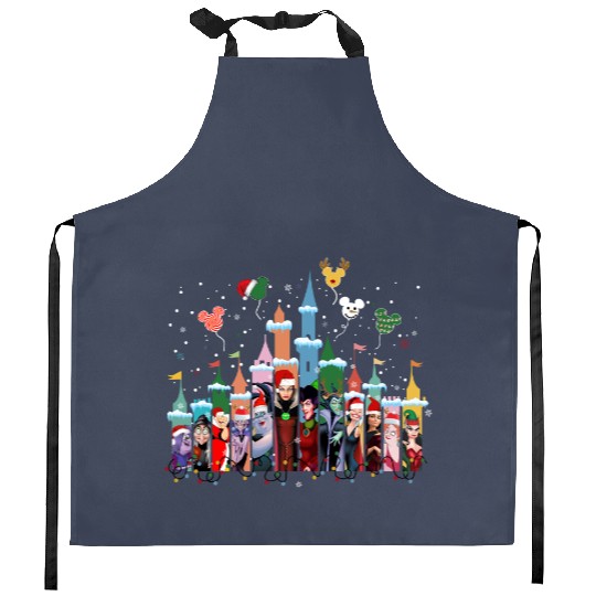 Disney Villains Christmas  Kitchen Aprons, Disney Castle Christmas Kitchen Aprons, Disney Villain Kitchen Aprons, Christmas Party Kitchen Aprons,Matching Xmas Kitchen Aprons