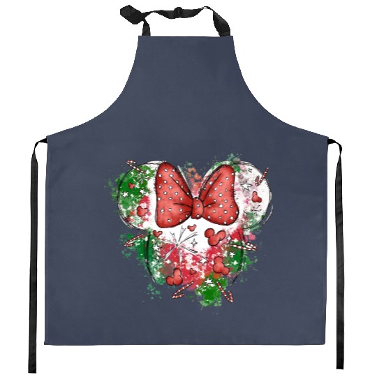 Minnie Mouse Christmas Kitchen Aprons, Disney Christmas, Minnie Head Christmas Kitchen Aprons