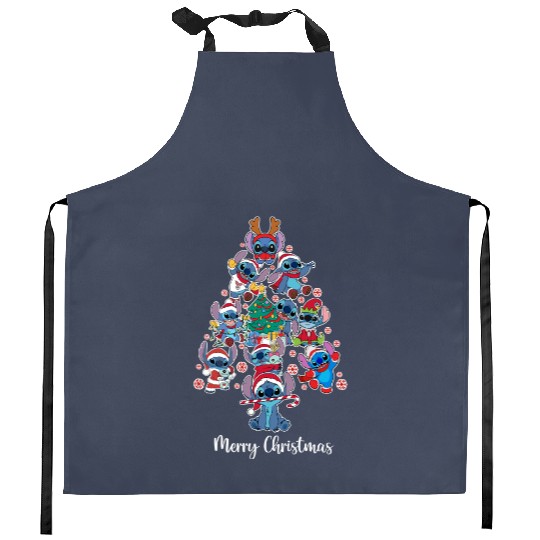 Disney Cute Stitch Christmas Tree Kitchen Aprons