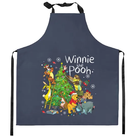 Christmas Pooh Kitchen Aprons, Winnie the Pooh Christmas Kitchen Aprons,  Pooh and Friends Christmas Tree Kitchen Aprons, Disneyland Christmas Kitchen Aprons