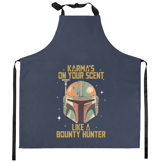 Vintage Mandalorian Inspired Kitchen Aprons, Karma Is On Your Scent Bounty Hunter Kitchen Aprons, Star Wars Kitchen Aprons, Disneyland Kitchen Aprons,  Kitchen Aprons