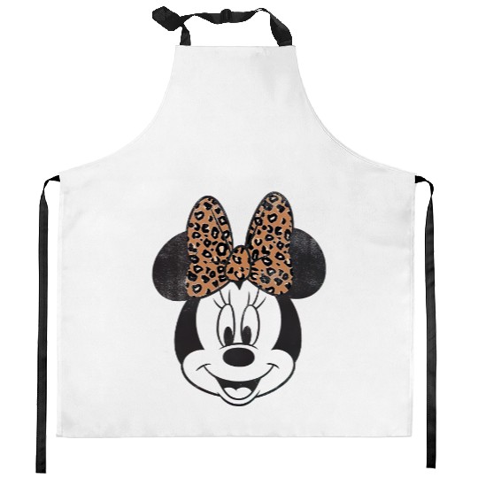 Disney Mickey And Friends Minnie Mouse Leopard Bow Portrait Kitchen Aprons, Disneyland Family Matching Kitchen Aprons