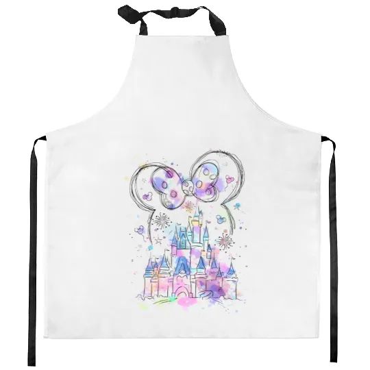 Watercolor Disney castle Kitchen Aprons, Minnie ears castle Kitchen Aprons, Magic Kingdom Kitchen Aprons, Disney world Disneyland Kitchen Aprons